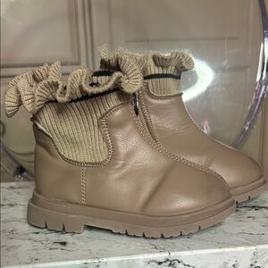Tan Ankle Boots with Ruffle Trim